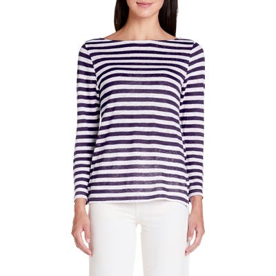 Michael Stars Kelly Stripe Boatneck Linen Top, Blue