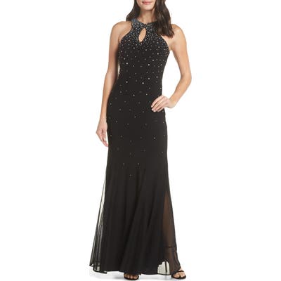 Morgan & Co. Embellished Keyhole Trumpet Gown, Black