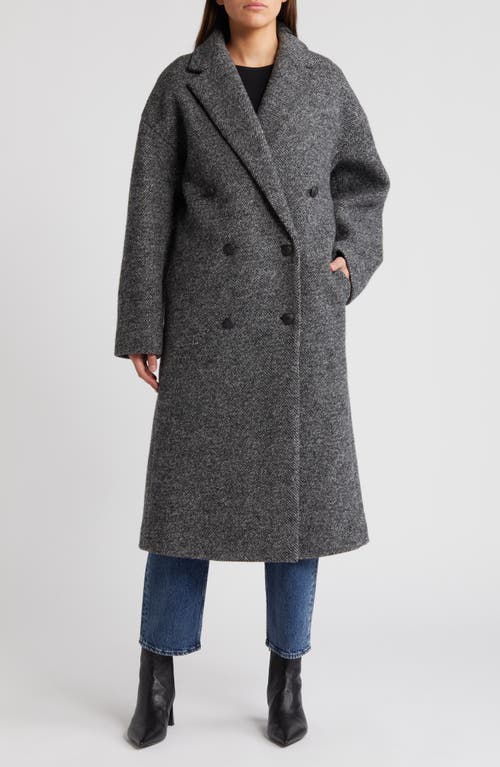 Shop Rag & Bone Thea Double Breasted Virgin Wool Herringbone Coat In Black Herringbone