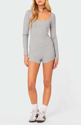 Lace Up with Chain Long Sleeve Bodycon Jumpsuit