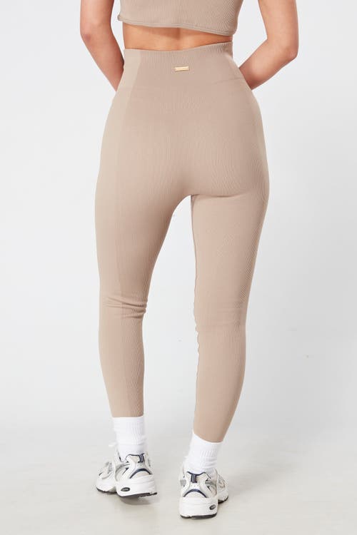 Twill Active Recycled Seamless Rib High Waist Legging In Mocha