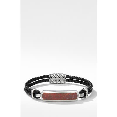 David Yurman Exotic Stone Bar Station Leather Bracelet With Red Agate