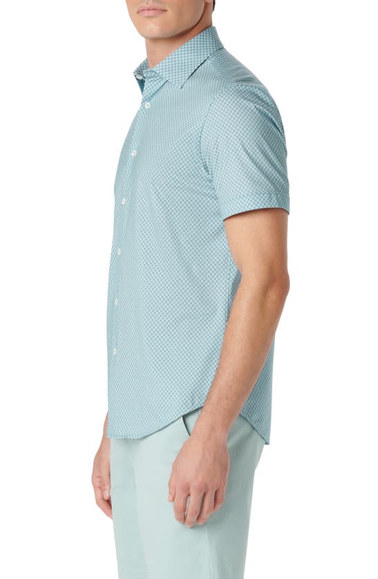 Shop Bugatchi Miles Ooohcotton® Geo Print Short Sleeve Button-up Shirt In Jade