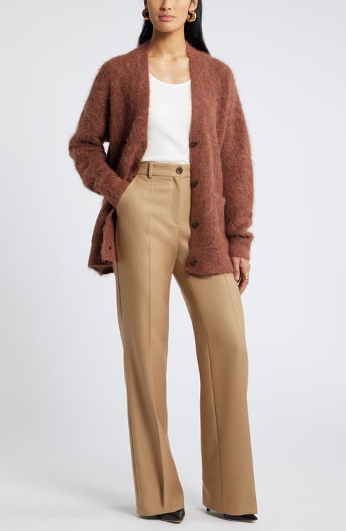 Shop Nordstrom Fuzzy Textured Alpaca Blend Cardigan In Brown Brunette