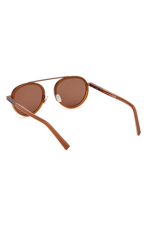 Shop Zegna 51mm Round Sunglasses In Shiny Light Brown/brown