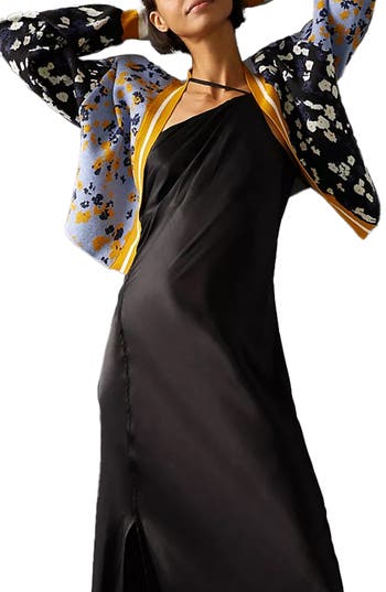 Saachi Two-tone Floral Cardigan In Blue