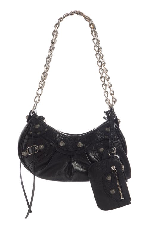 Balenciaga Extra Small Le Cagole Crinkle Leather Shoulder Bag in Black