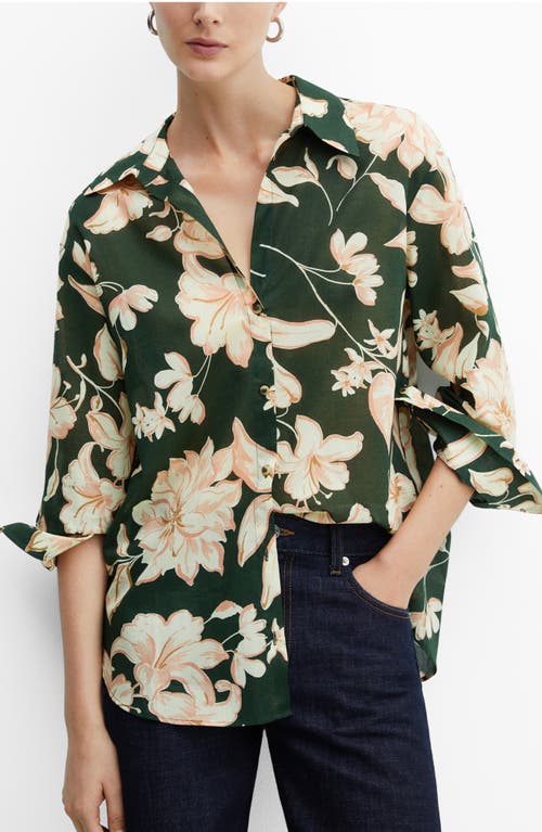 Mango Red Floral Button-up Shirt In Green