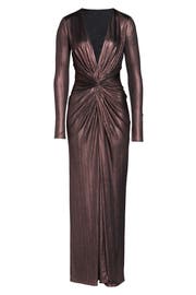 Katie May In a Mood Plunging Long Sleeve Metallic Gown | Nordstrom
