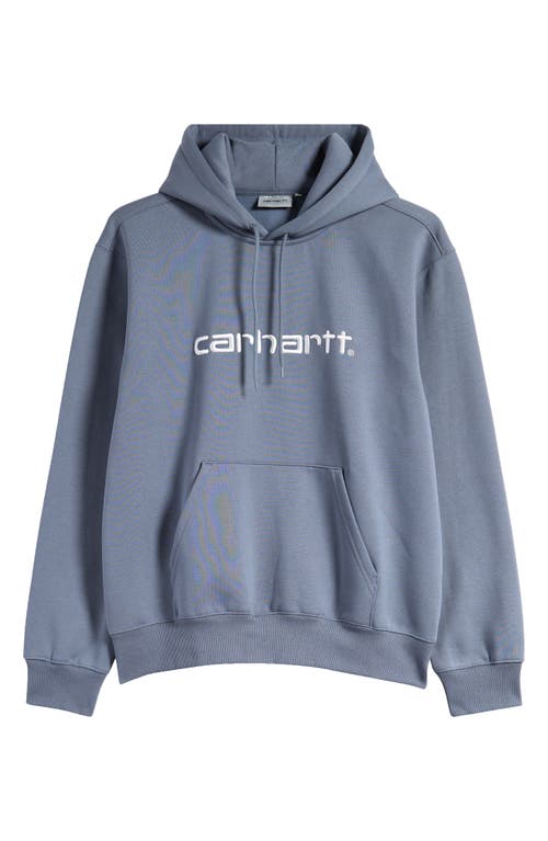 Shop Carhartt Work In Progress Logo Embroidered Hoodie In Dove Grey/wax