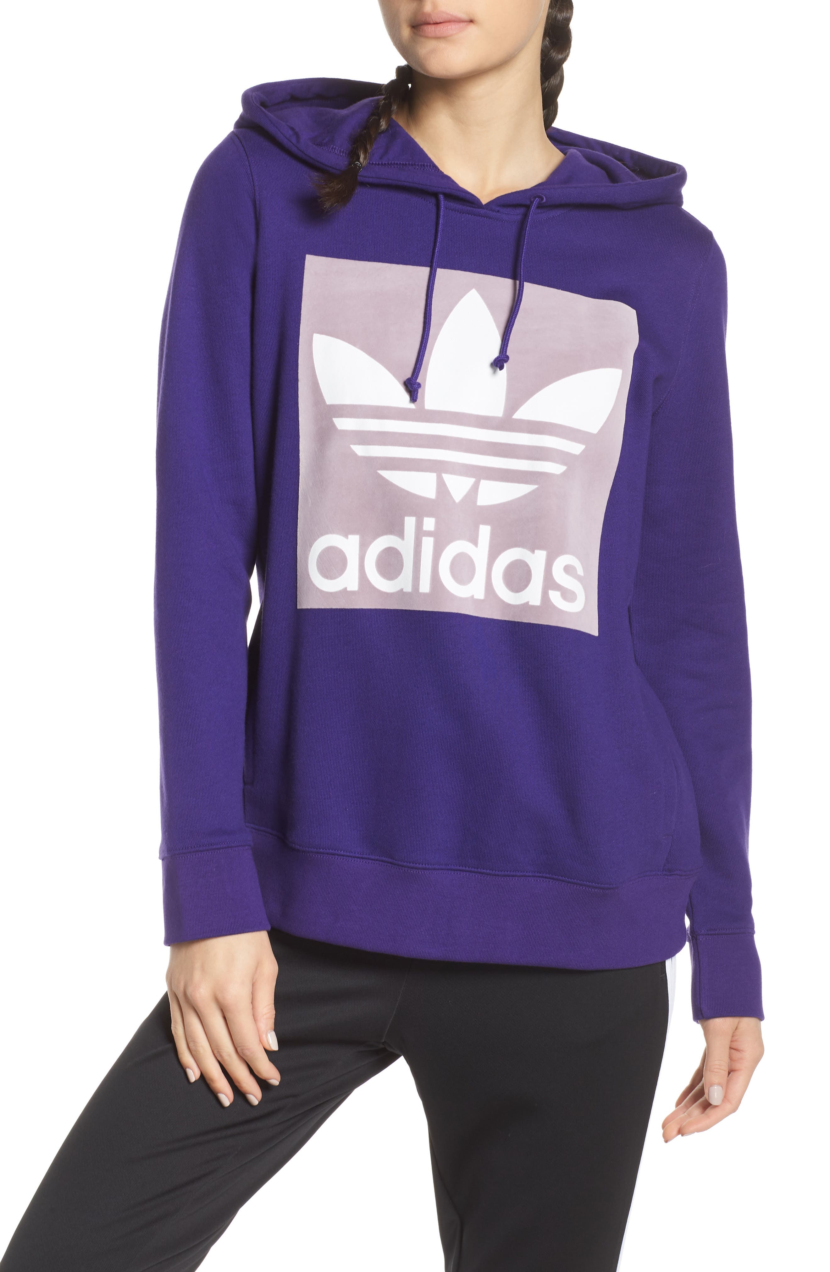 adidas trefoil hoodie purple