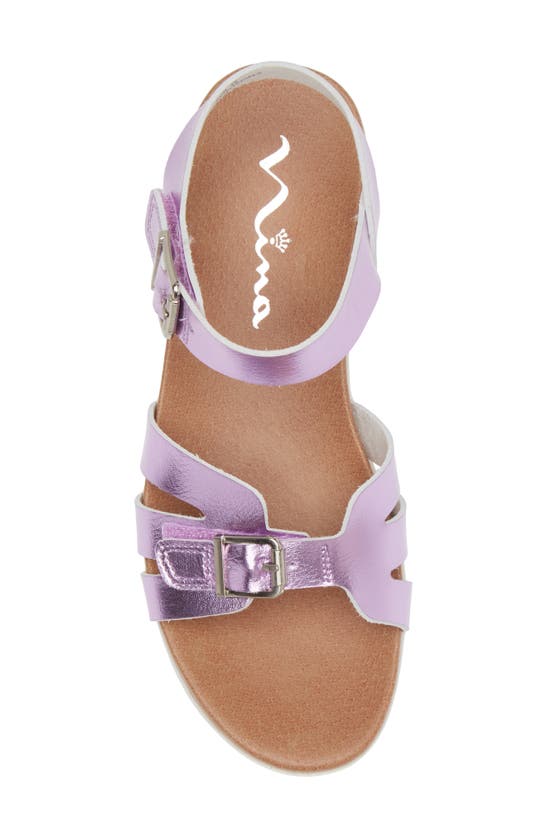 Shop Nina Kids' Lacey Metallic Strappy Sandal In Purple Metallic