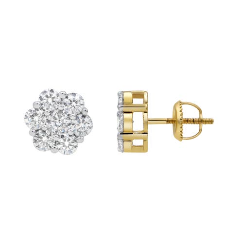 Shop Luvmyjewelry Timeless 14k Yellow Gold Diamond Cluster Earrings