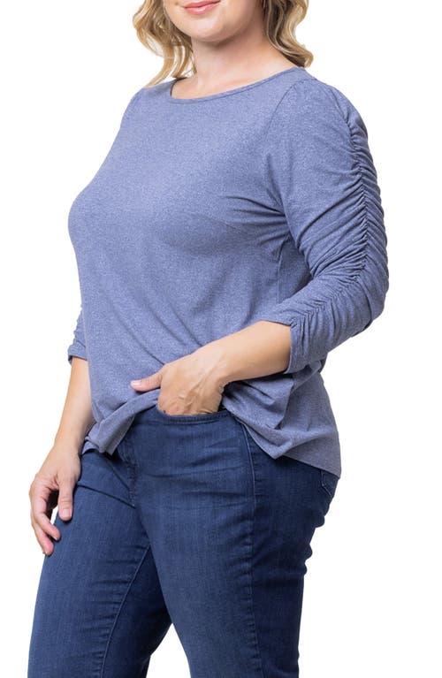 Kiyonna Reverie Ruched Sleeve Top In Heather Indigo