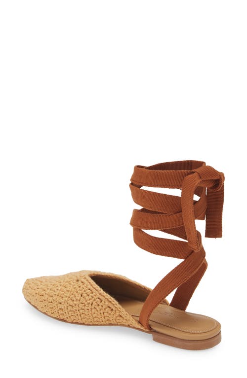 Shekudo Porto Novo Ankle Wrap Flat In Latte