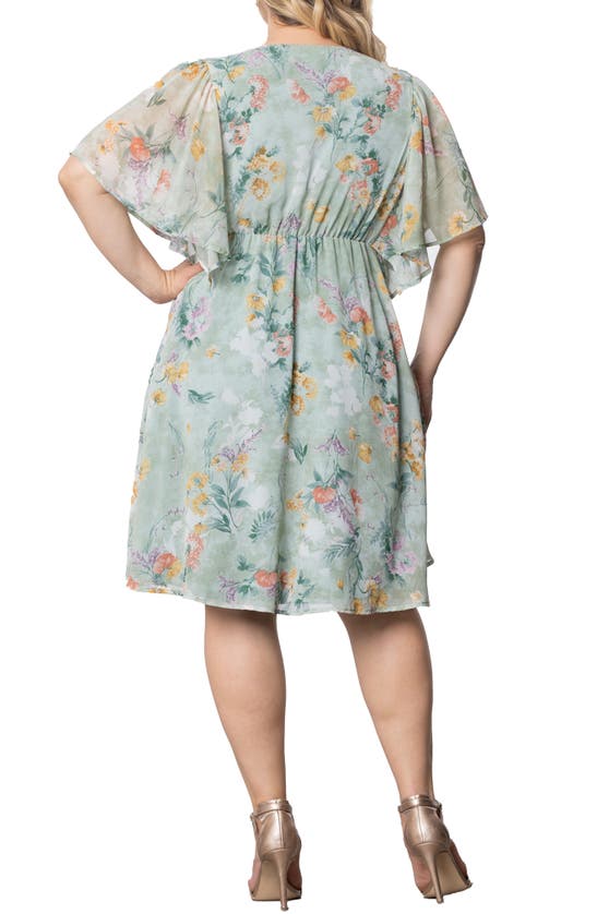 Shop Kiyonna Florence Flutter Sleeve Dress In Sage Floral Print