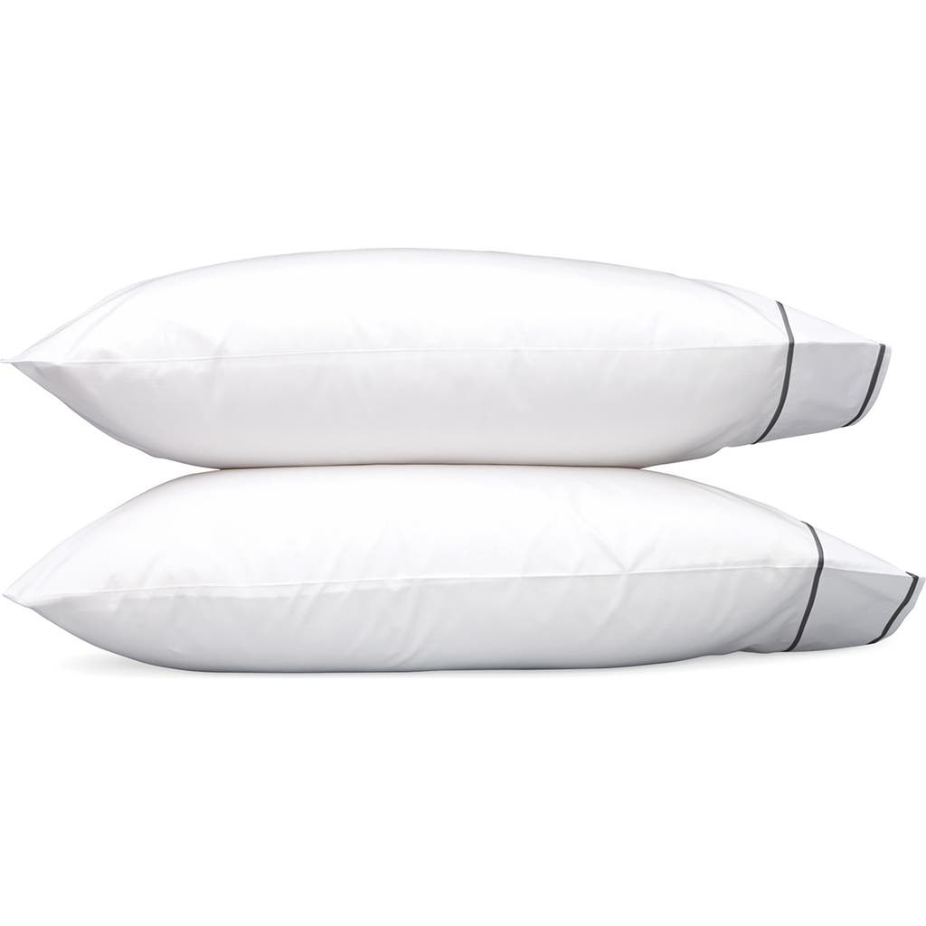 Matouk Set Of 2 Ansonia 500 Thread Count Cotton Percale Pillowcases In White/charcoal