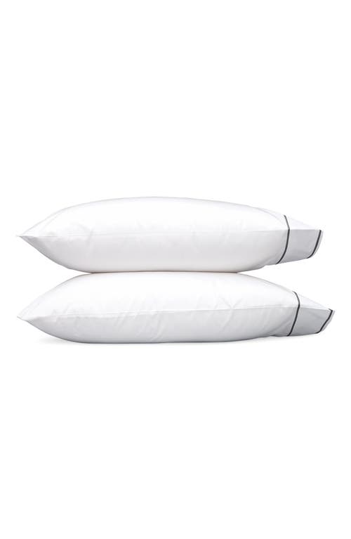 Matouk Set of 2 Ansonia 500 Thread Count Cotton Percale Pillowcases in White/Charcoal at Nordstrom