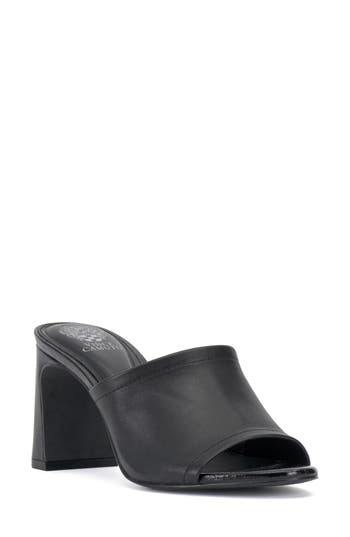 Vince Camuto Womens Leather Wedge Heel Slide Sandals In Black