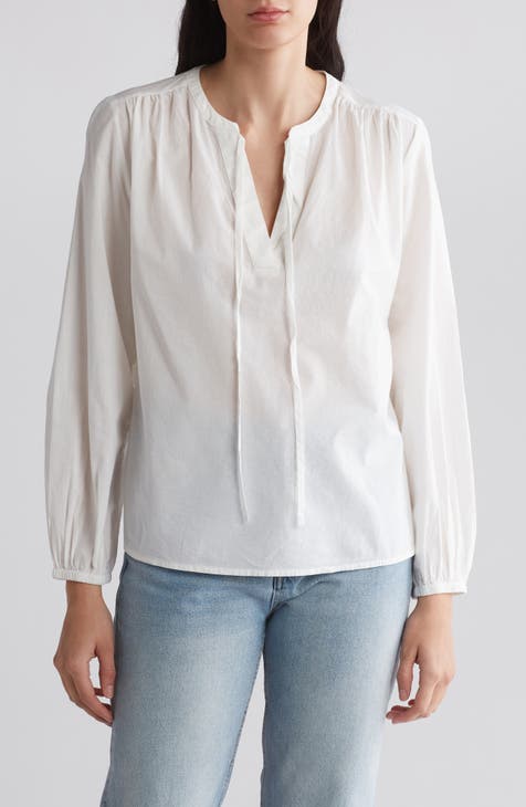Lucky Brand Women's Cotton Gauze Split-Neck Henley Top (White, Large) :  : Fashion