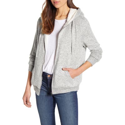 Bobeau Fleece Lined Hooded Jacket, Grey