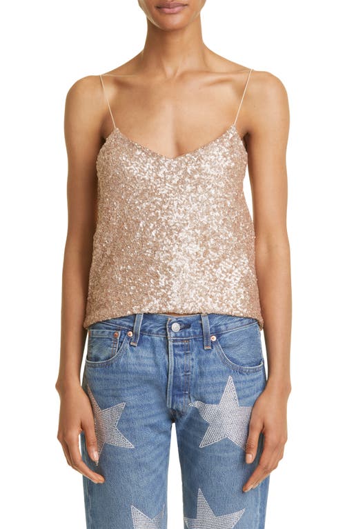 Meow Draped Back Sequin Top in Rose Gold