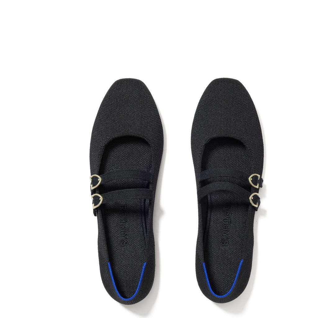 Rothys The Double Buckle Mary Jane In Black/neutral In Black