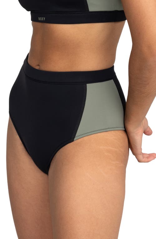 Shop Roxy Peformance High Waist Bikini Bottoms In Anthracite