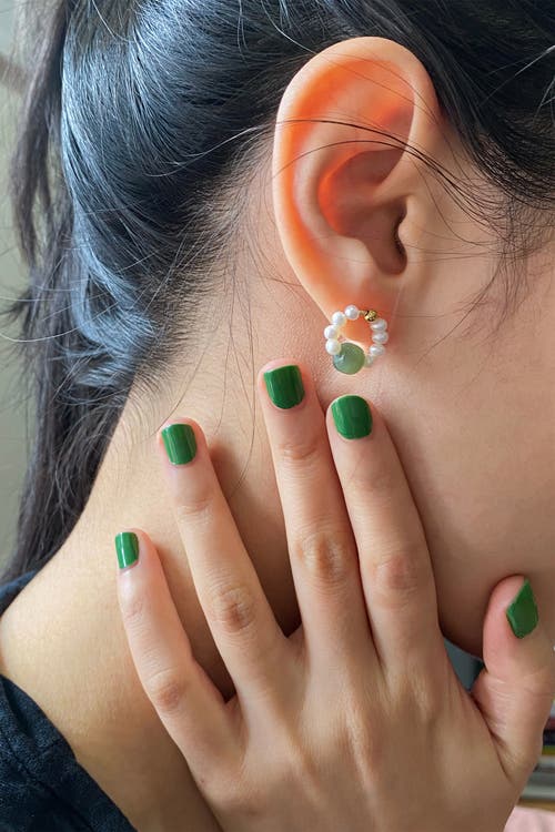 Seree Women's Green Isa Beaded Pearl Jade Hoop Earrings In Light Green