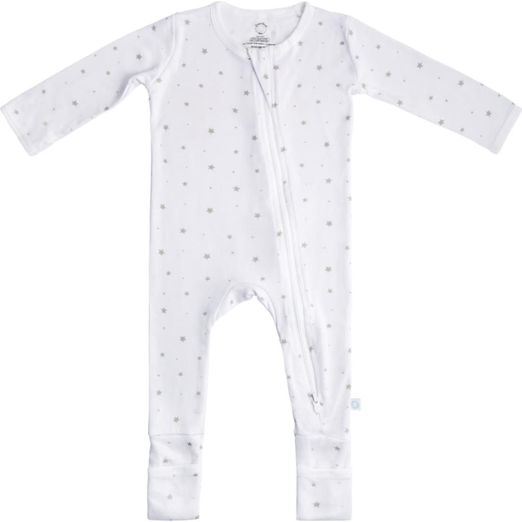 Dreamland Baby Baby Pajamas With Dream Cuffs In White With Grey Stars