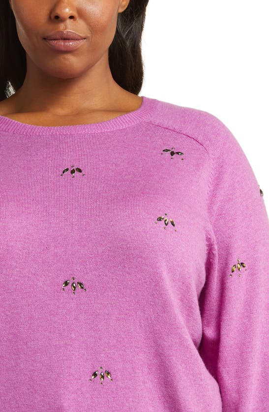 Nic + Zoe Hidden Gems Cotton Blend Sweater In Vivid Magenta