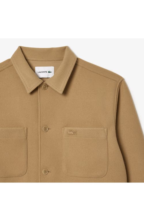 Shop Lacoste Oversize Fleece Button-up Overshirt In Viennese