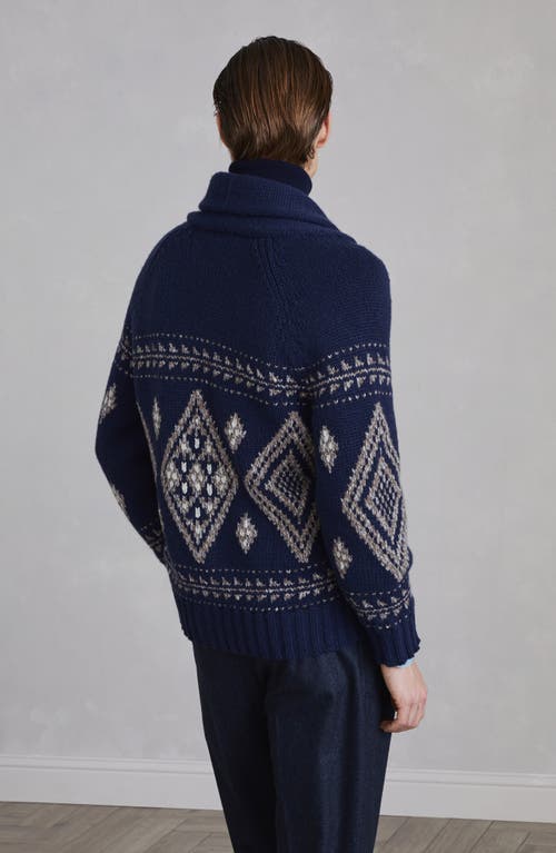 Shop Brunello Cucinelli Cashmere Jacquard Cardigan In Indigo