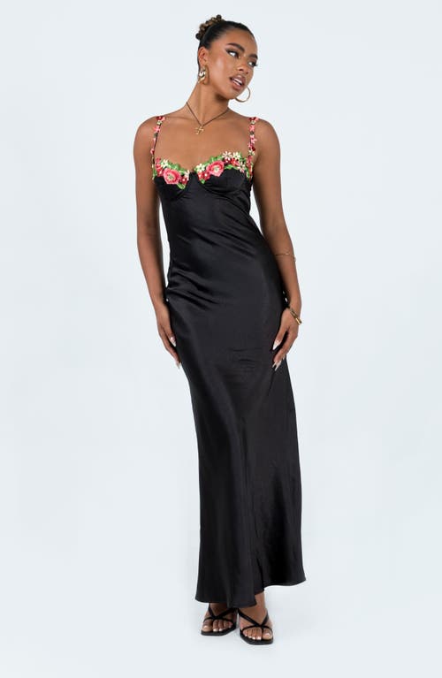 Shop Princess Polly Kenzie Floral Lace Satin Maxi Dress In Black