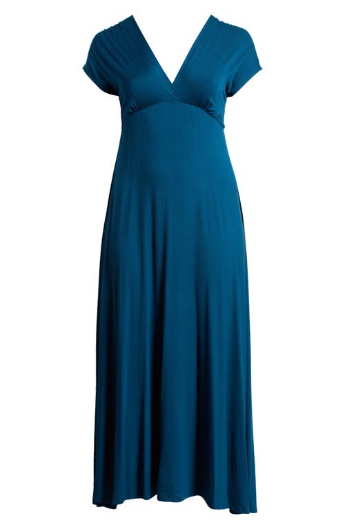 24seven Comfort Apparel Empire Waist V-neck Plus Size Maxi Dress In Teal
