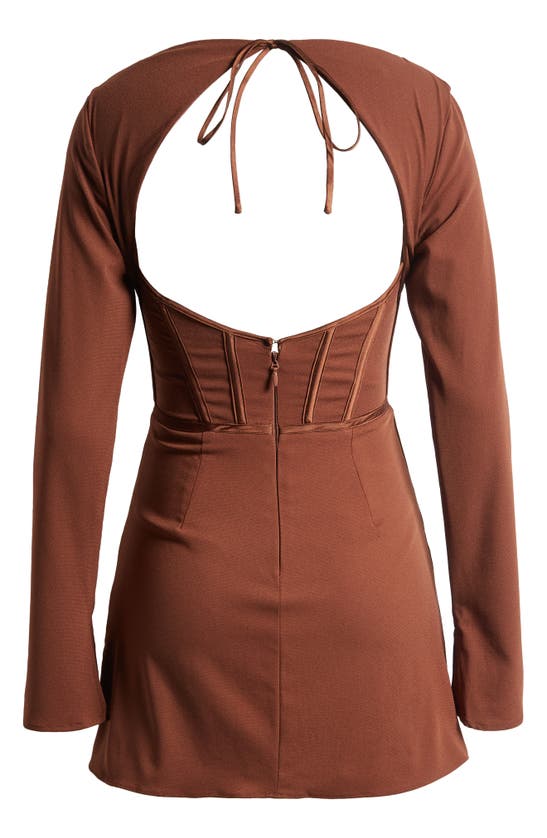 Shop Mistress Rocks Long Sleeve Corset Minidress In Cocoa