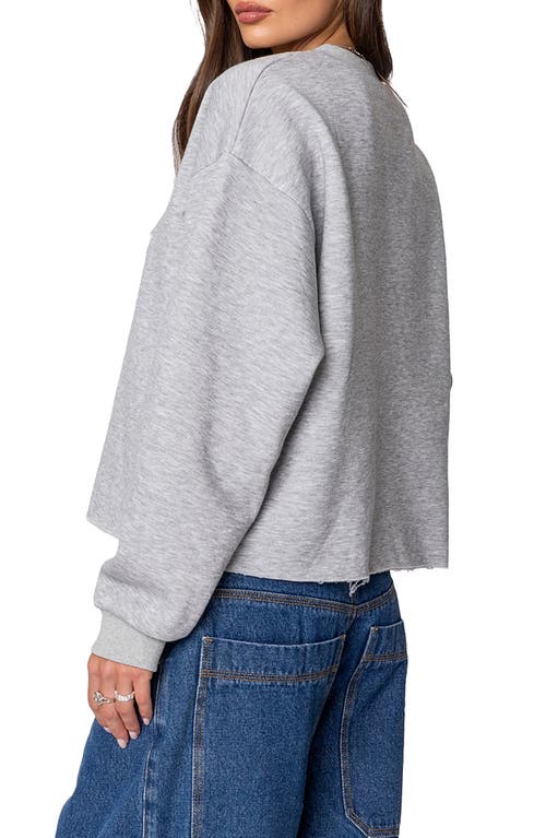 Shop Edikted Gingham Star Appliqué Raw Hem Sweatshirt In Gray-melange