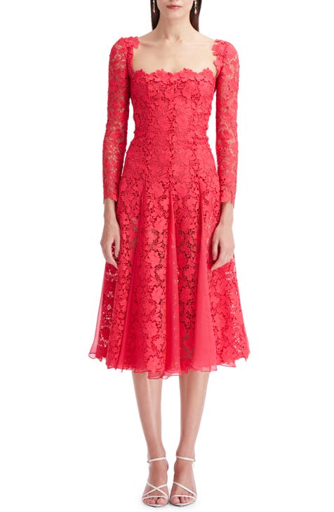 Gardenia Long Sleeve Guipure Lace Fit & Flare Dress