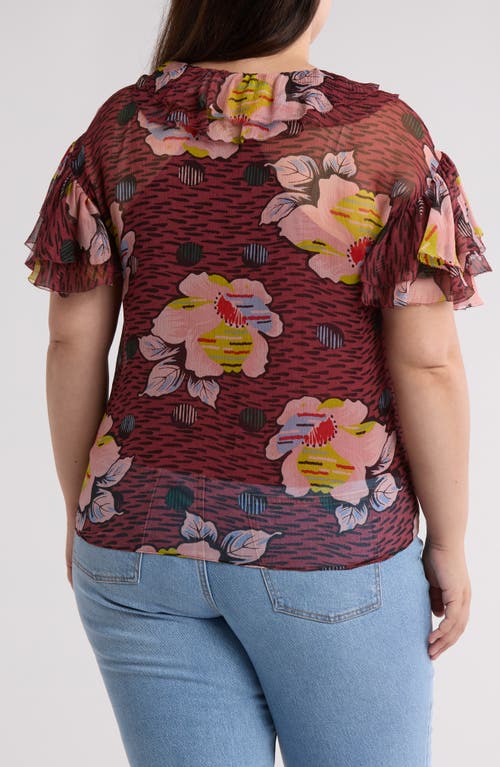 Joie Devon Floral Ruffle Silk Top In Oxblood Multi