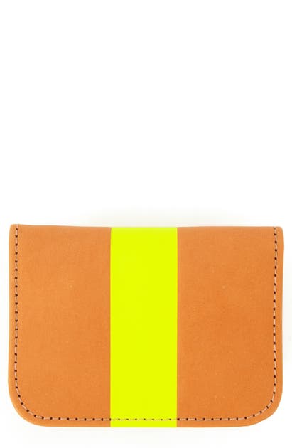 Click to view more detailed imagery on our partner's website Clare V Bifold Leather Card Case In Russet W/neon Pink Stripe