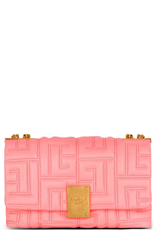 Balmain 1945 Soft Monogram Quilted Lambskin Leather Shoulder Bag in Pink at Nordstrom