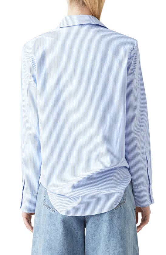 Shop Grey Lab Power Shoulder Stripe Button-up Shirt In Blue