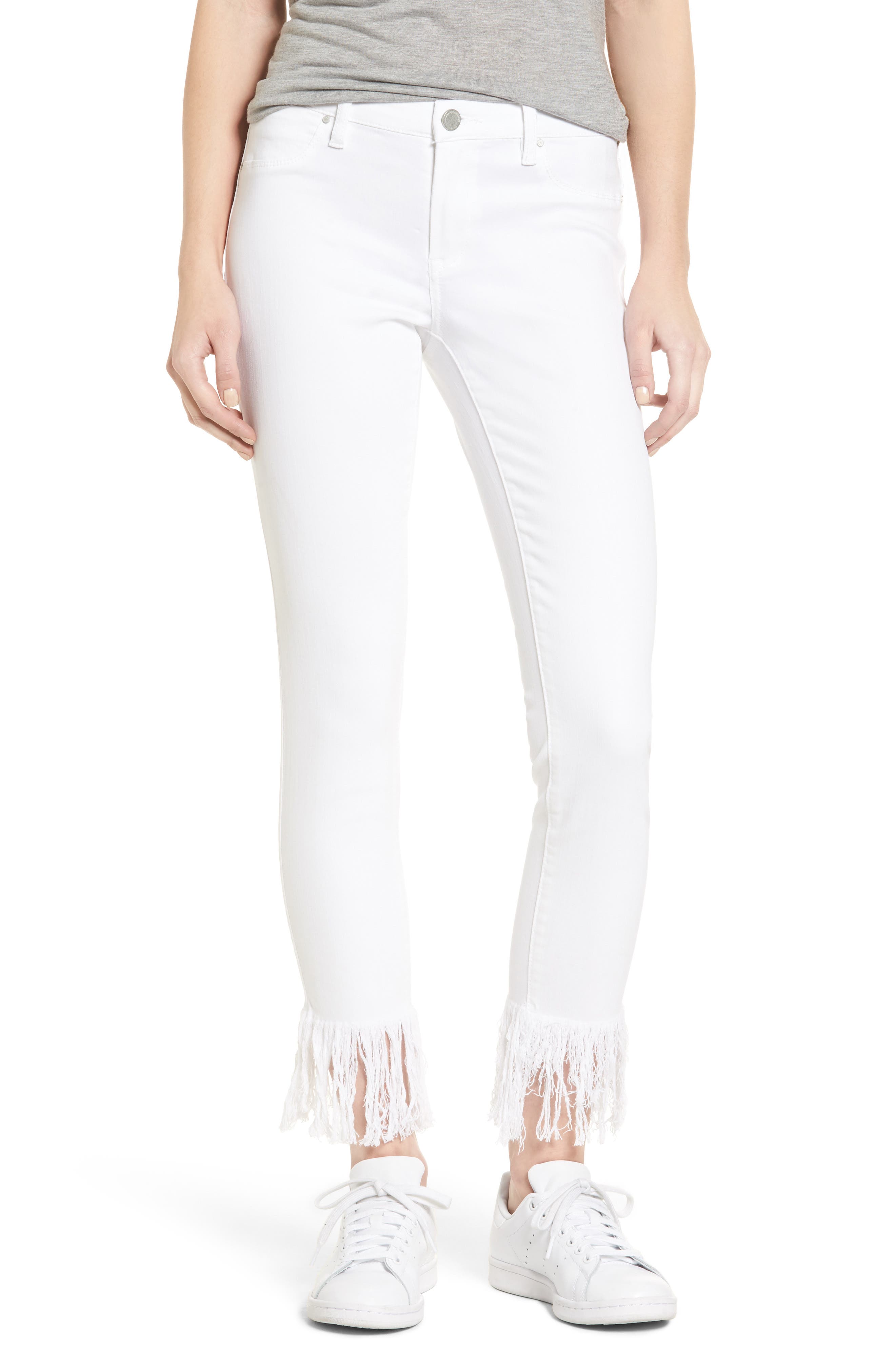 BLANKNYC Fringe Hem Skinny Jeans (White 