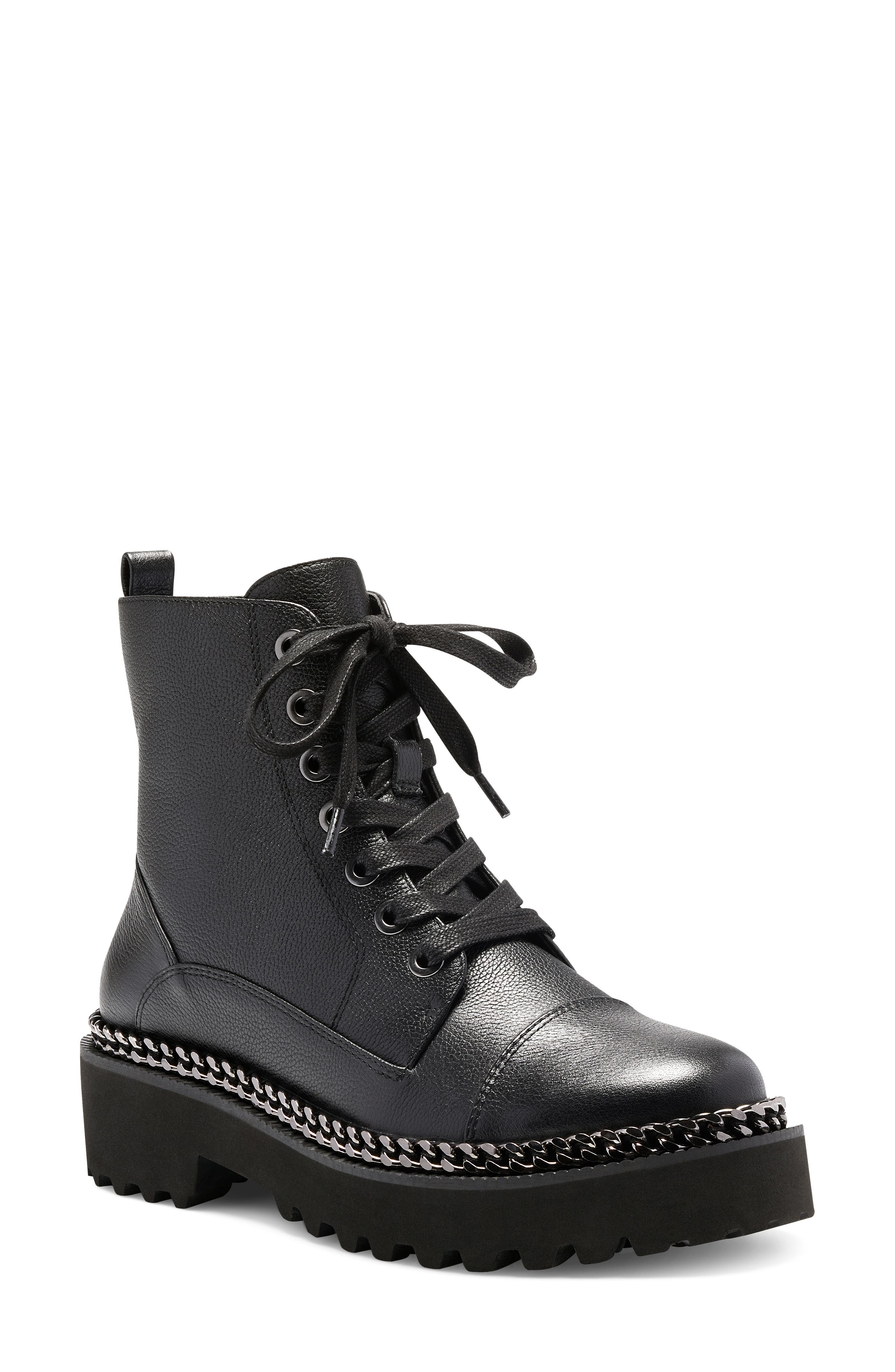 Vince Camuto Mindinta Chain Trim Combat Boot In Black Leather