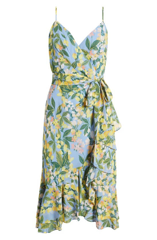 Shop Eliza J Floral Wrap Bodice Dress In Blue