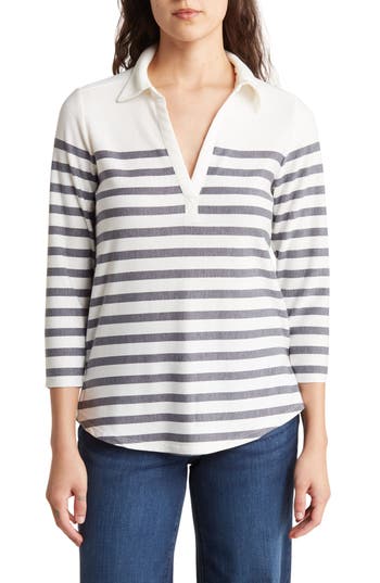 Shop Bobeau French Terry Top In Ivory/navy