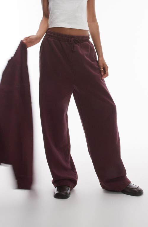 Topshop Acid Wash Wide Leg Sweatpants in Burgundy 