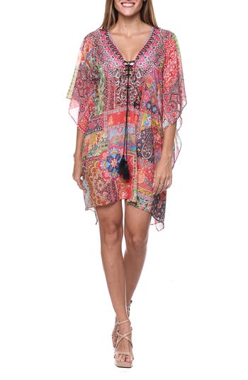 Ranee's Ranees Lace-up Cover-up Poncho In Pink