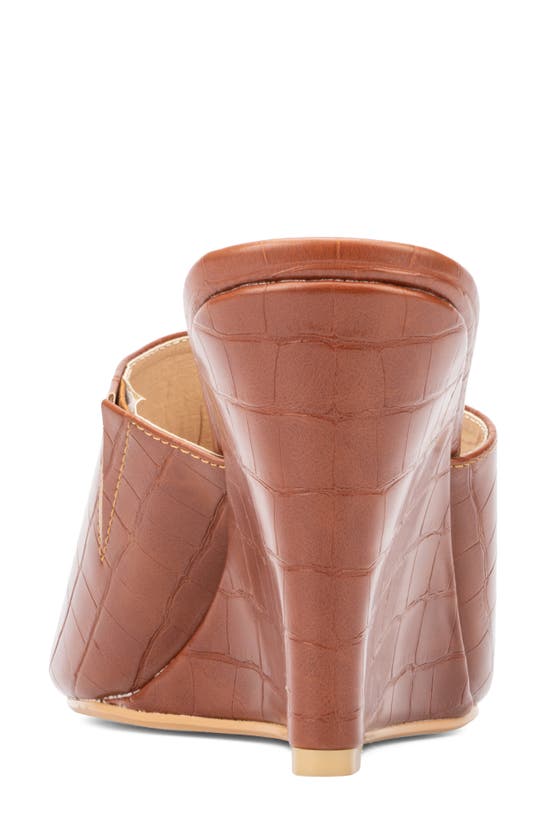 Fashion To Figure Raina Croc Embossed Wedge Sandal In Cognac