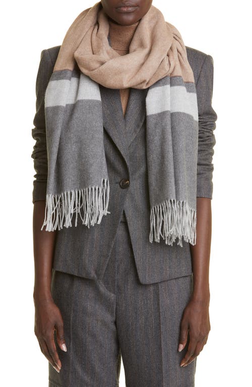 Shop Brunello Cucinelli Colorblock Fringe Scarf In Beige/grigio